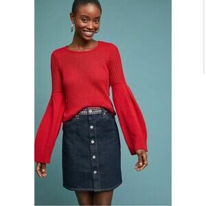 Levi's Made and Crafted Denim Skirt Embroidered High Rise Button Front Straight